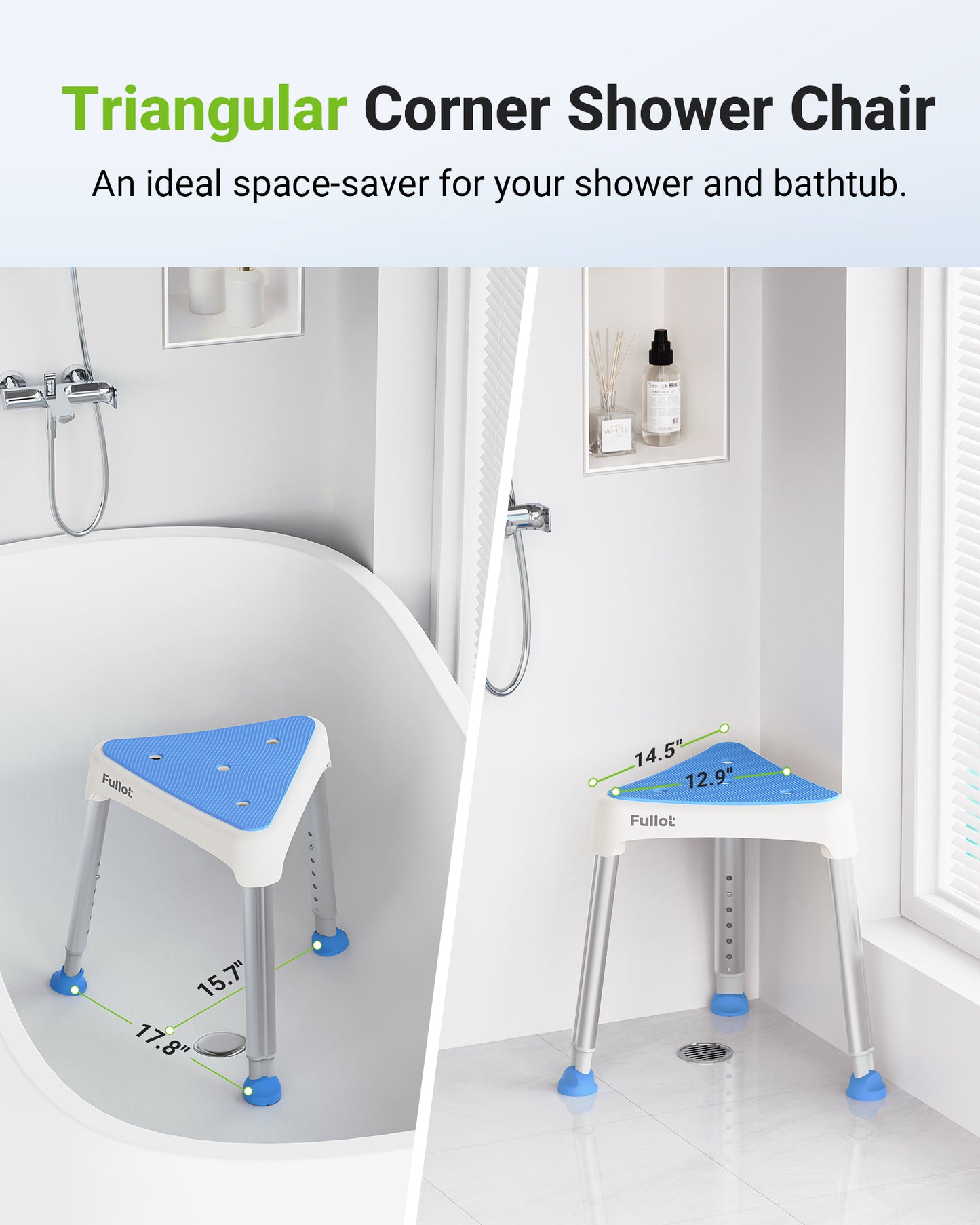 Space-Saving Triangular Shower Chair for Elderly and Disabled with EVA Pad
