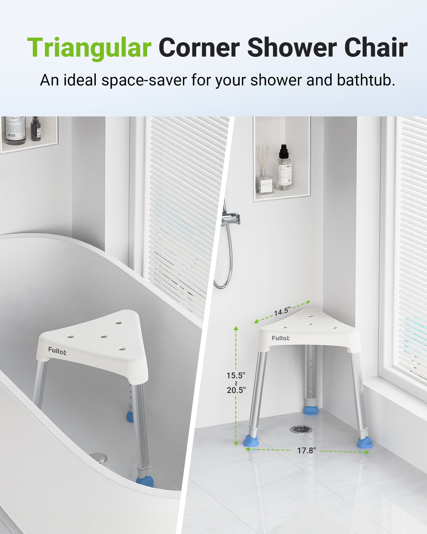 Space-Saving Triangular Shower Chair for Elderly and Disabled