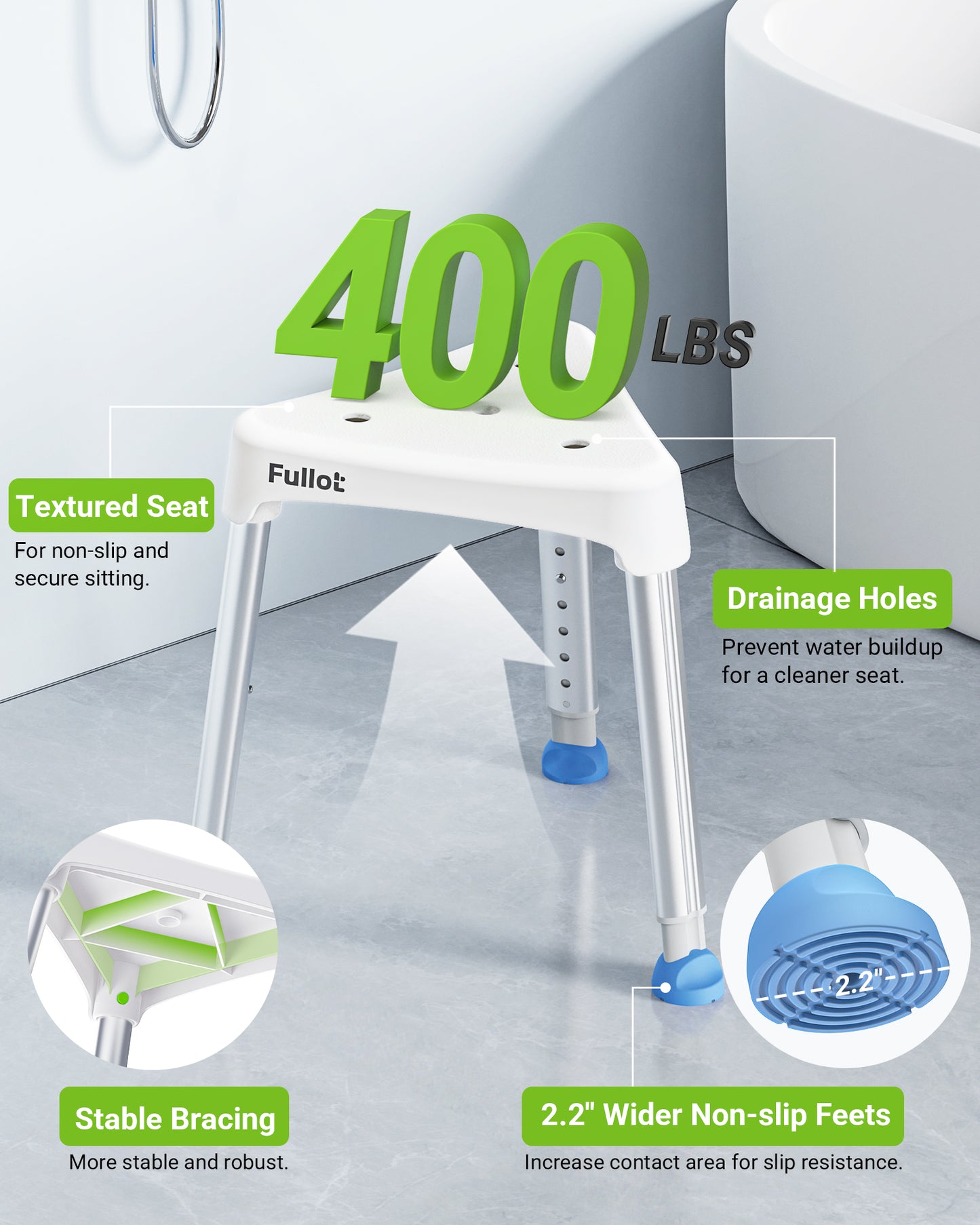 Space-Saving Triangular Shower Chair for Elderly and Disabled