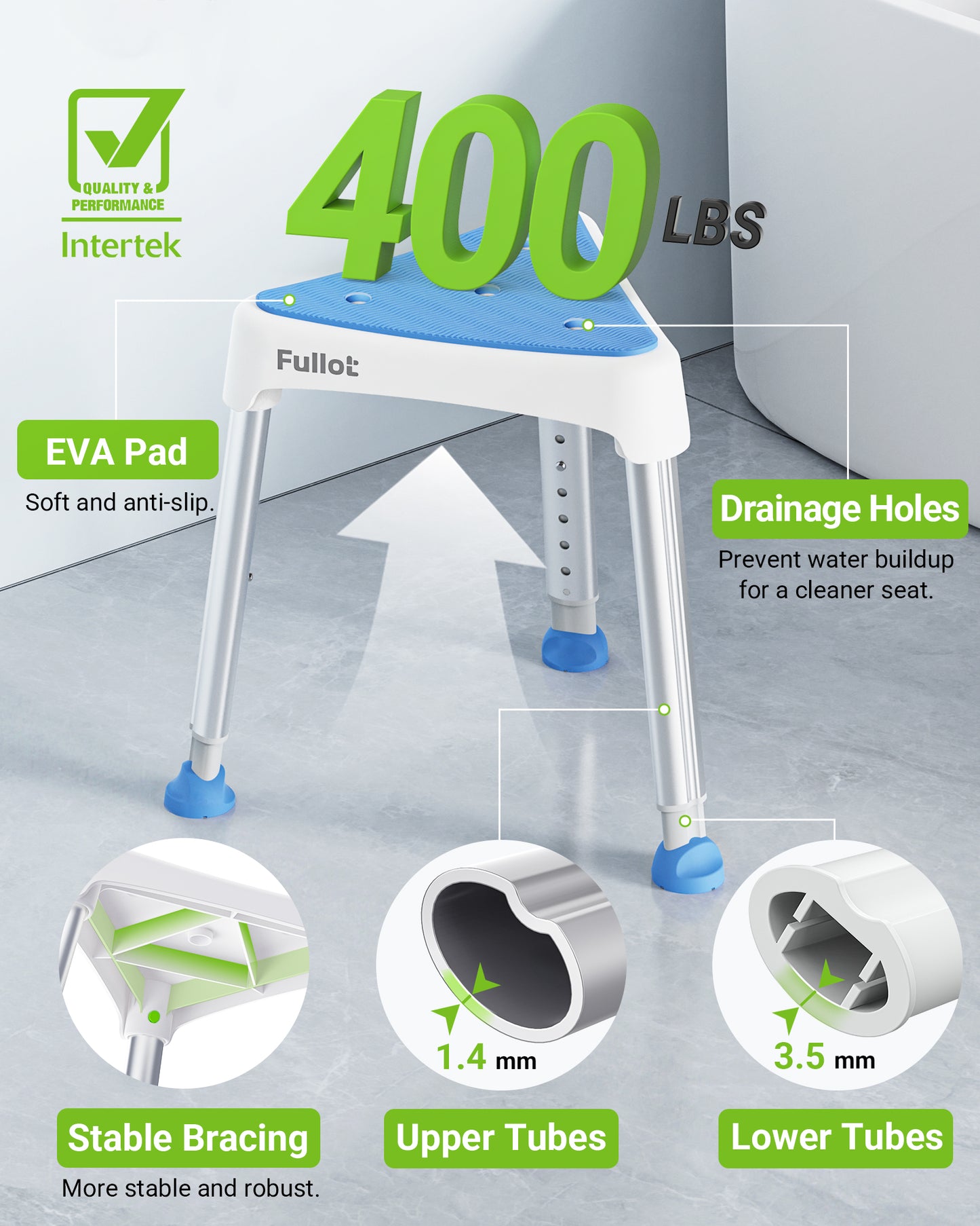 Space-Saving Triangular Shower Chair for Elderly and Disabled with EVA Pad