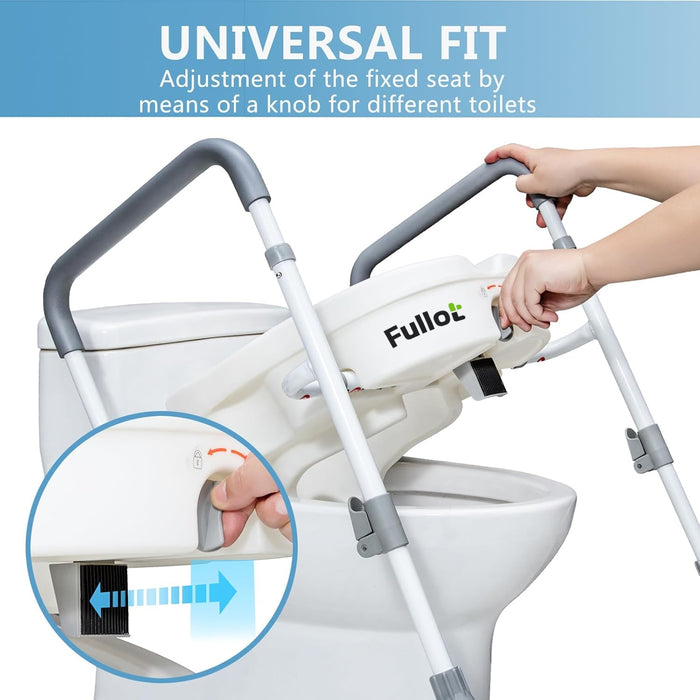FULLOT Mobility Toilet Seats - Toilet Seat Riser with Handles 4 inch (Fits Round and Elongated up to15") for Portable Toilets, Raised with Lid, Seniors
