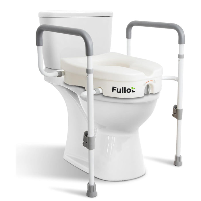 FULLOT Mobility Toilet Seats - Toilet Seat Riser with Handles 4 inch (Fits Round and Elongated up to15") for Portable Toilets, Raised with Lid, Seniors