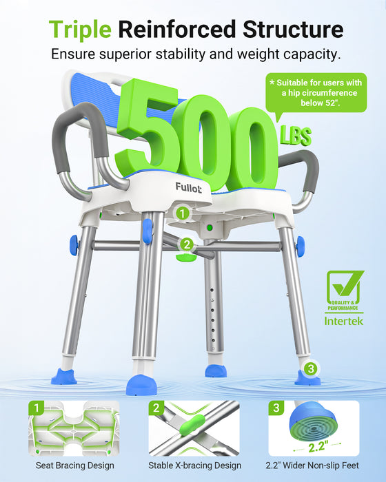Ergonomic H-Shaped Shower Chair for Elderly and Disabled with Padded Back & Arms
