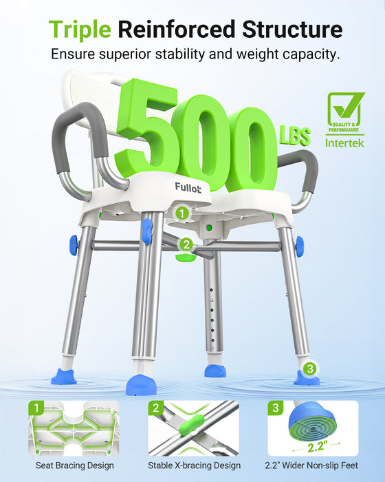 Ergonomic H-Shaped Shower Chair for Elderly and Disabled with Back & Arms