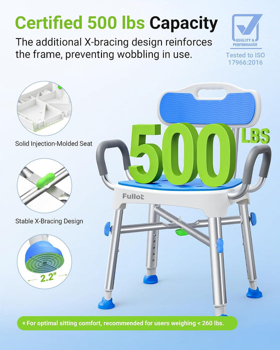 Reinforced Shower Chair for Inside Shower with Back & Arms, Stable X-Bracing Design