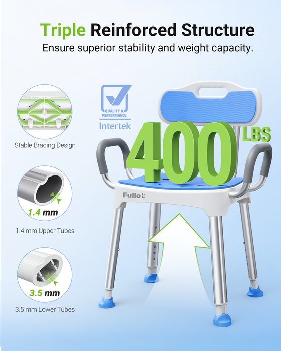 Widened Shower Chair for Inside Shower with Padded Back & Arms