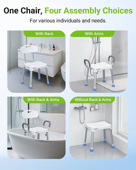 Widened Shower Chair for Inside Shower with Back & Arms