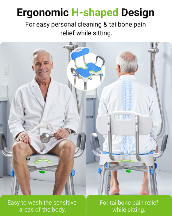 Ergonomic H-Shaped Shower Chair for Elderly and Disabled with Padded Back & Arms
