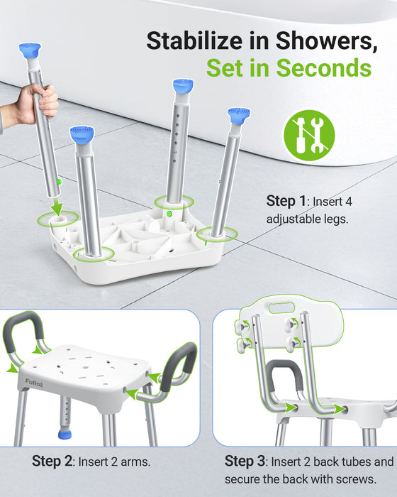 Widened Shower Chair for Inside Shower with Back & Arms