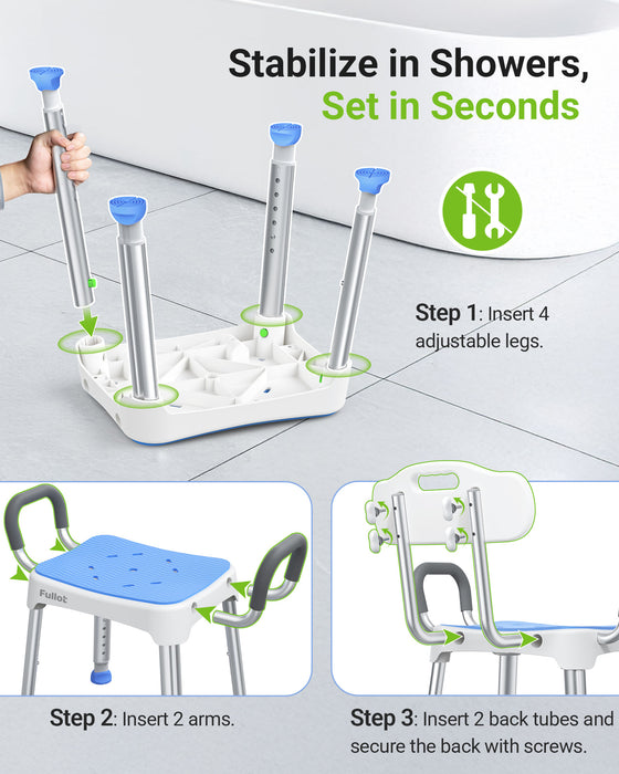 Widened Shower Chair for Inside Shower with Padded Back & Arms