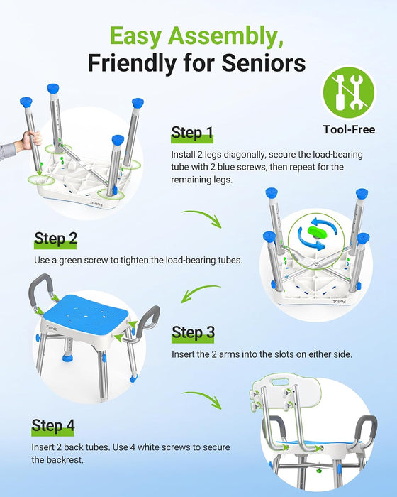 Reinforced Shower Chair for Inside Shower with Back & Arms, Stable X-Bracing Design