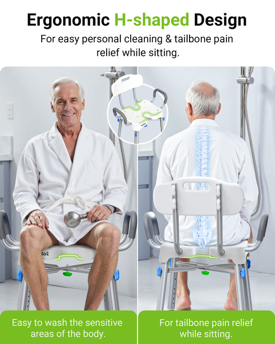 Ergonomic H-Shaped Shower Chair for Elderly and Disabled with Back & Arms