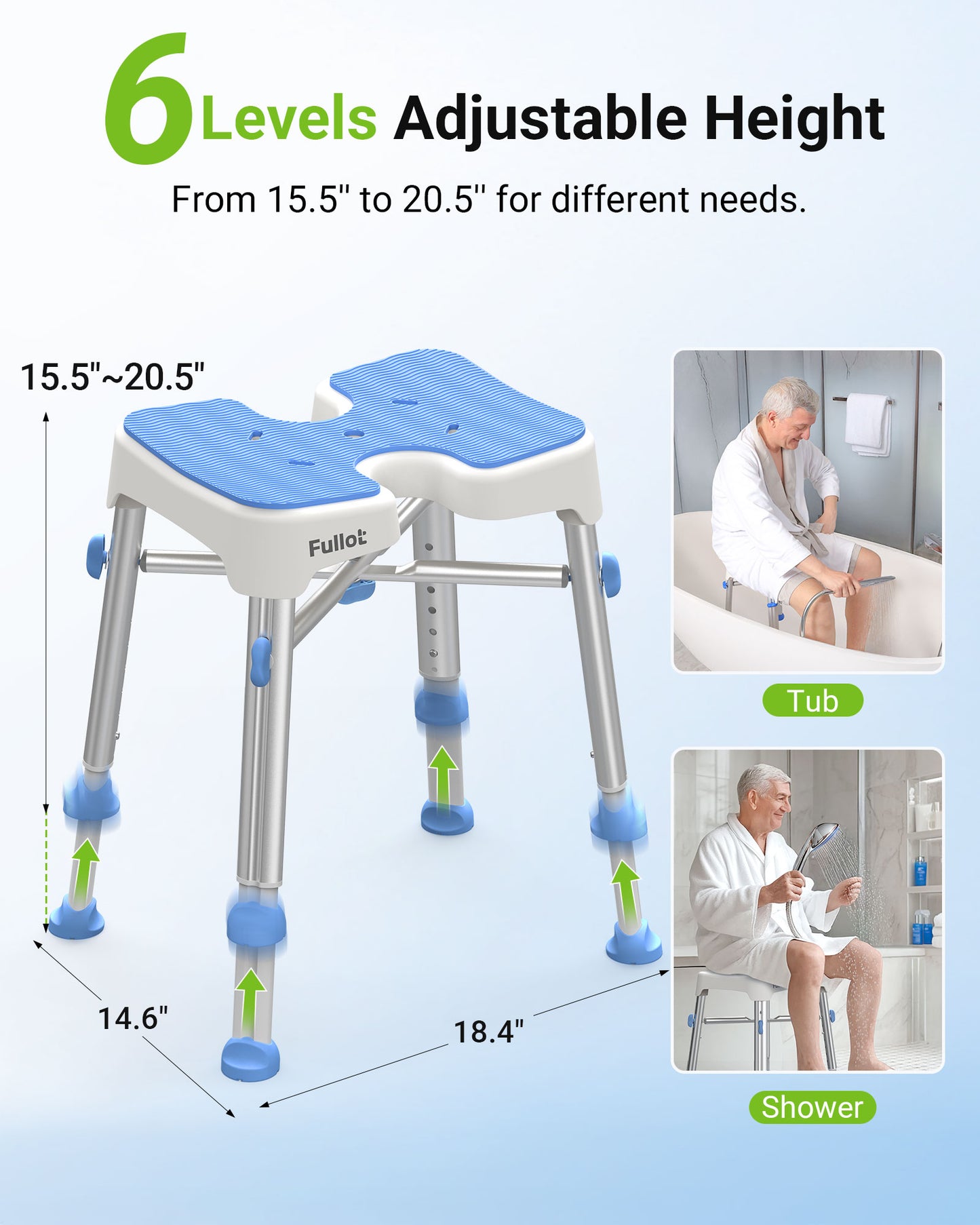 Ergonomic H-Shaped Shower Chair for Inside Shower with EVA Pad