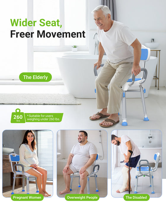 Ergonomic H-Shaped Shower Chair for Elderly and Disabled with Padded Back & Arms