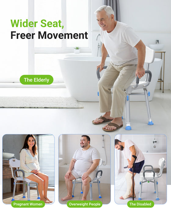 Ergonomic H-Shaped Shower Chair for Elderly and Disabled with Back & Arms
