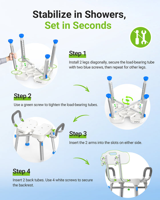 Ergonomic H-Shaped Shower Chair for Elderly and Disabled with Back & Arms