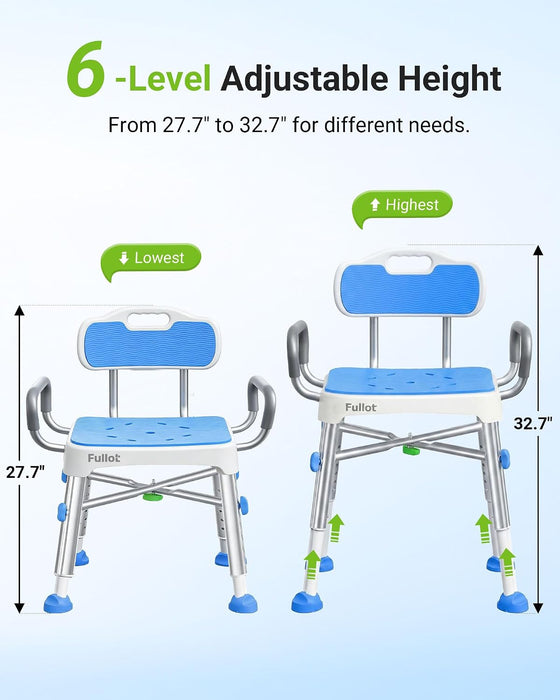 Reinforced Shower Chair for Inside Shower with Back & Arms, Stable X-Bracing Design