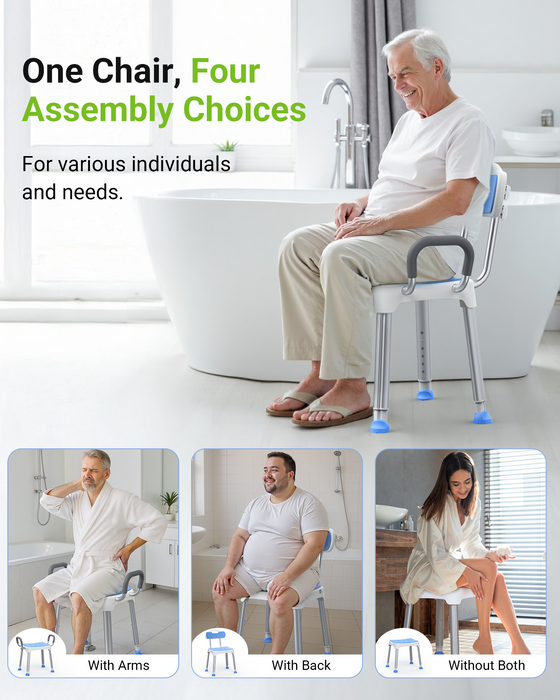 Widened Shower Chair for Inside Shower with Padded Back & Arms