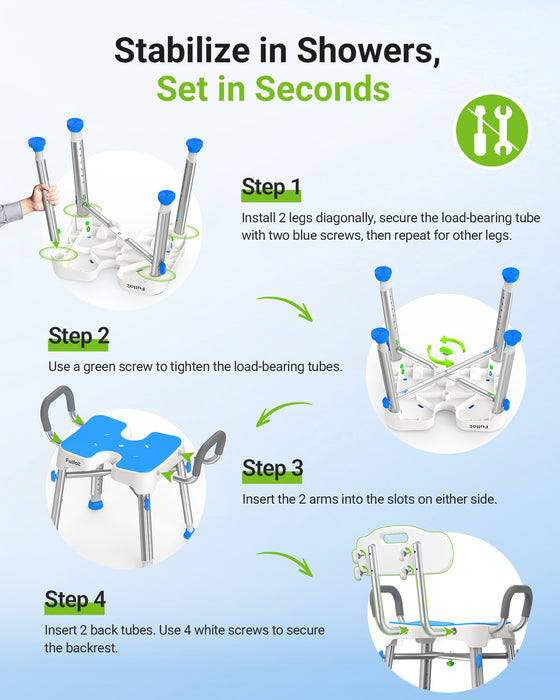 Ergonomic H-Shaped Shower Chair for Elderly and Disabled with Padded Back & Arms