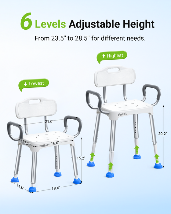 Widened Shower Chair for Inside Shower with Back & Arms