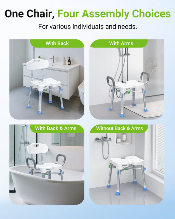 Ergonomic H-Shaped Shower Chair for Elderly and Disabled with Back & Arms