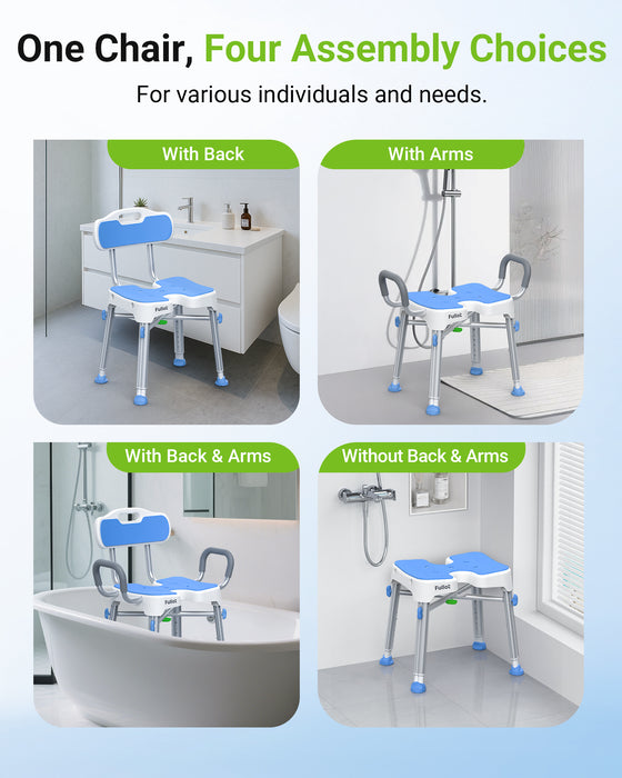 Ergonomic H-Shaped Shower Chair for Elderly and Disabled with Padded Back & Arms