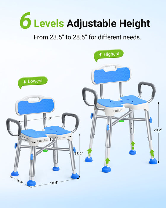 Ergonomic H-Shaped Shower Chair for Elderly and Disabled with Padded Back & Arms