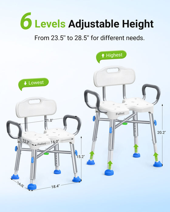 Ergonomic H-Shaped Shower Chair for Elderly and Disabled with Back & Arms
