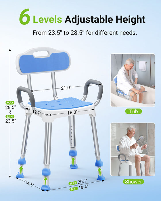 Widened Shower Chair for Inside Shower with Padded Back & Arms