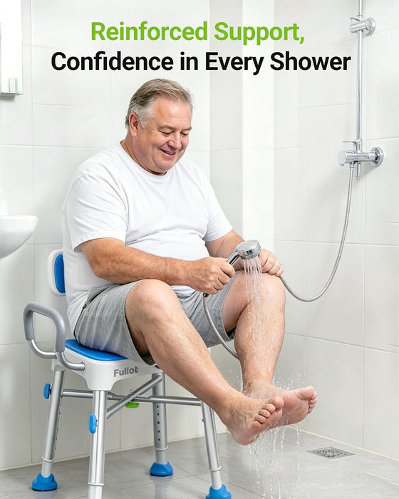Reinforced Shower Chair for Inside Shower with Back & Arms, Stable X-Bracing Design