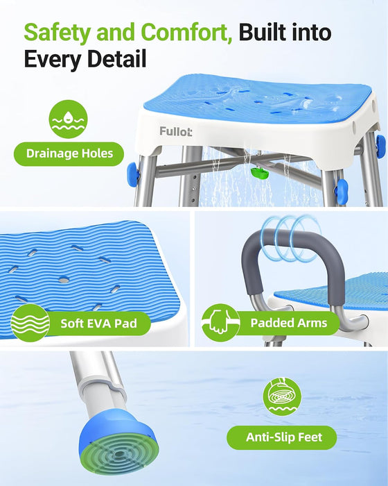 Reinforced Shower Chair for Inside Shower with Back & Arms, Stable X-Bracing Design