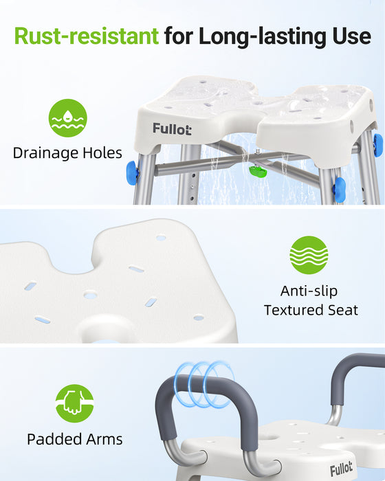 Ergonomic H-Shaped Shower Chair for Elderly and Disabled with Back & Arms